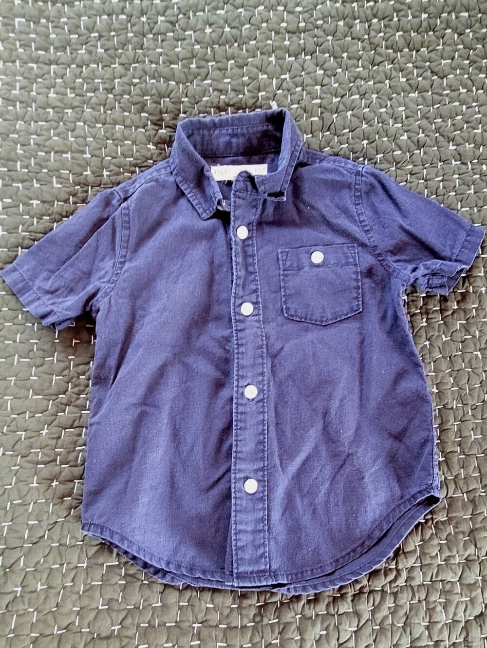 Hope & Henry Navy Short-Sleeve Organic Cotton Button-Up Shirt Biys XXS